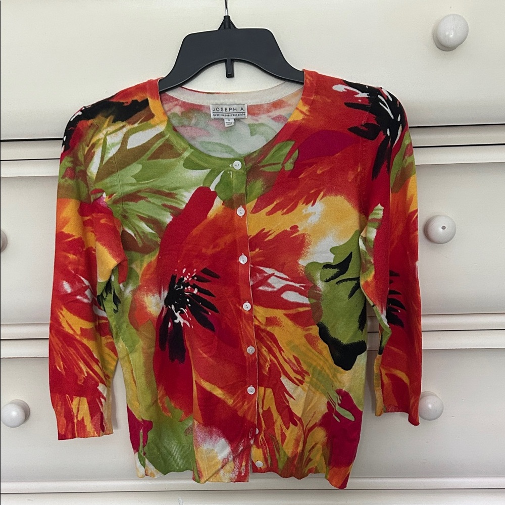 Joseph Red Multi Floral Button-Front Cardigan